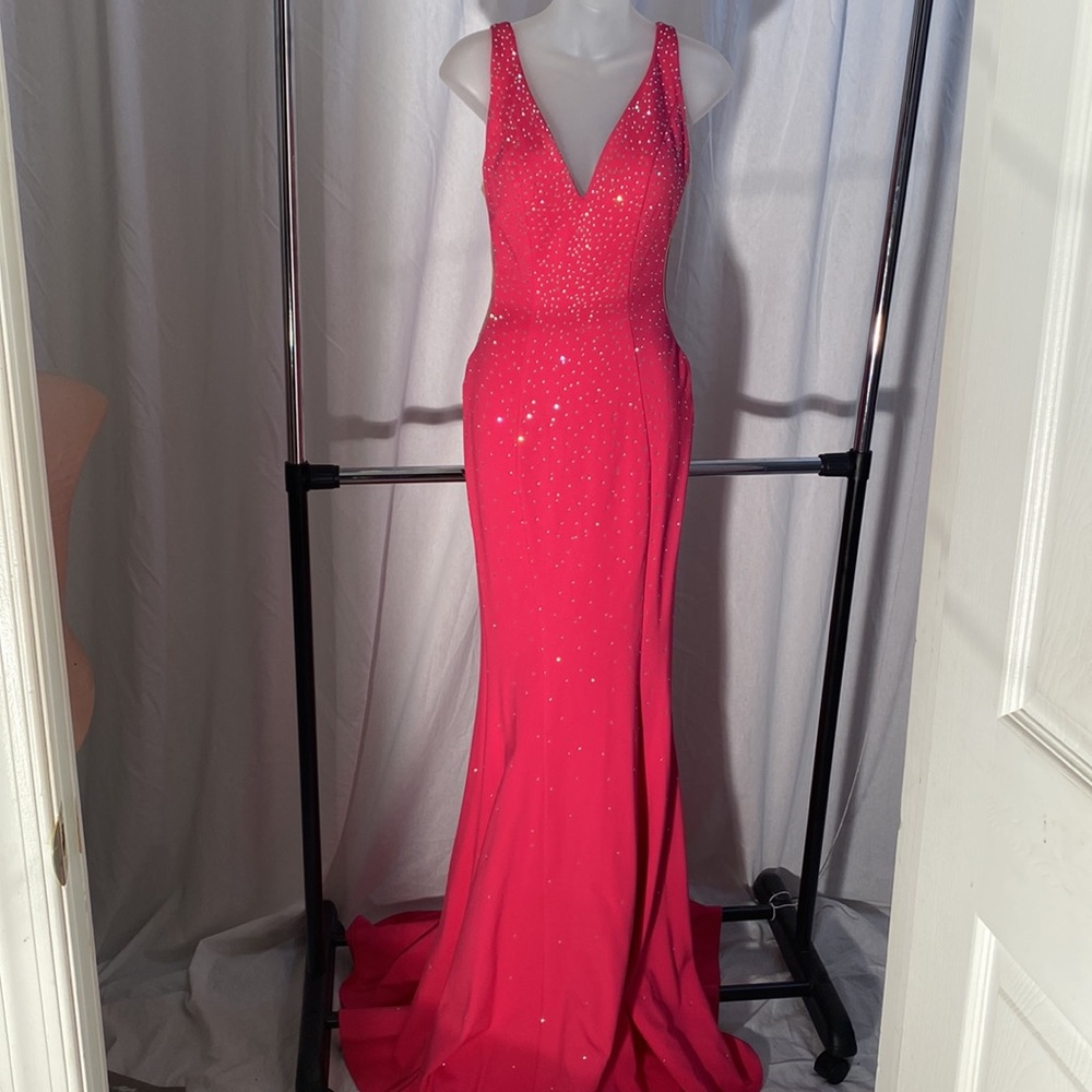Zoey Grey Size 4 Fuchsia Crystal Gown